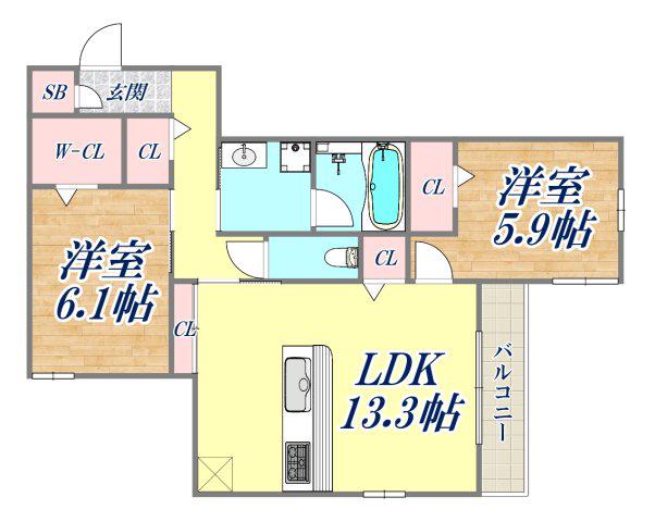ウエストポトス(2LDK/1階)の間取り写真