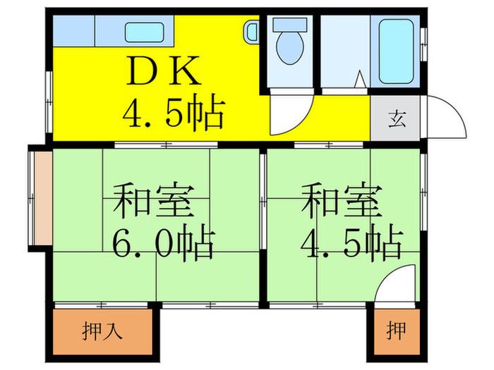 ビスタ岸部ハイツA(2DK/2階)の間取り写真