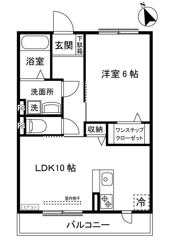 リヴェール白鳥(1LDK/2階)の間取り写真