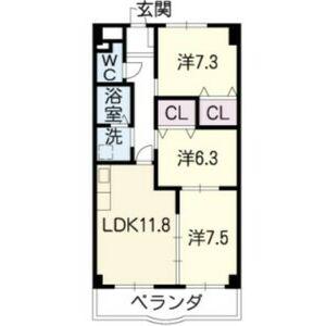ロイヤル芝原北館(3LDK/5階)の間取り写真