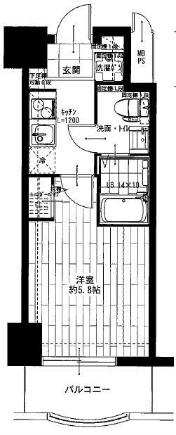 パークノヴァ横浜参番館(1K/4階)の間取り写真