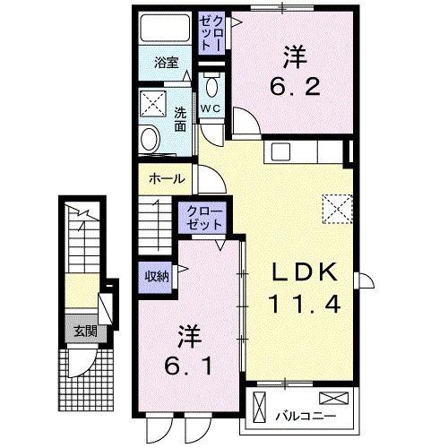 ボニートIIB(2LDK/2階)の間取り写真