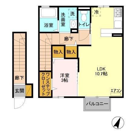 ルナールA(1LDK/2階)の間取り写真
