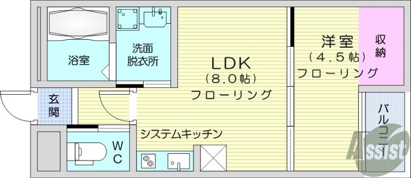 LAUGH TALE BLU(1LDK/2階)の間取り写真