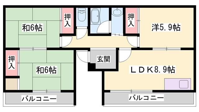 野里マンション(3LDK/5階)の間取り写真