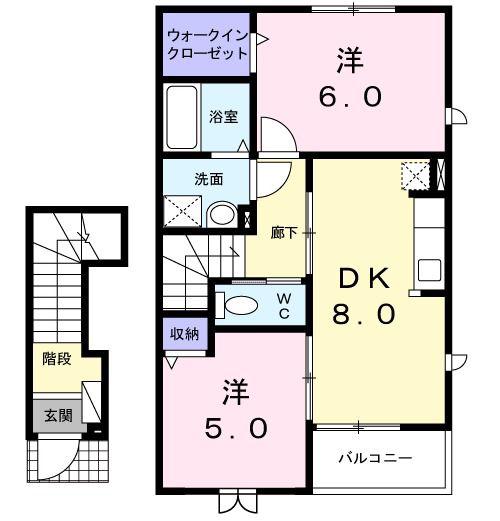 ベルソレイユ II(2DK/2階)の間取り写真