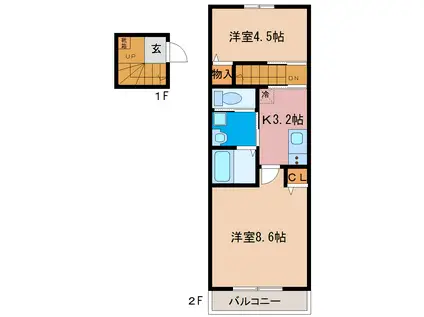 ランコントルII(2K/2階)の間取り写真