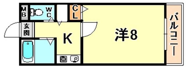 パインリッチI(1K/1階)の間取り写真