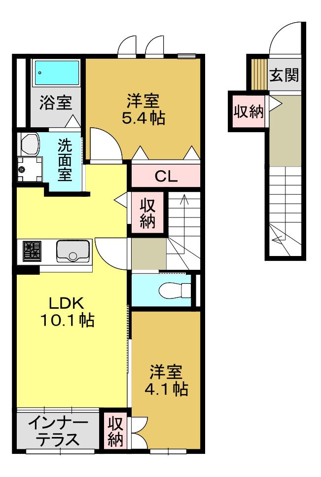 リヴェール中今里(2LDK/2階)の間取り写真