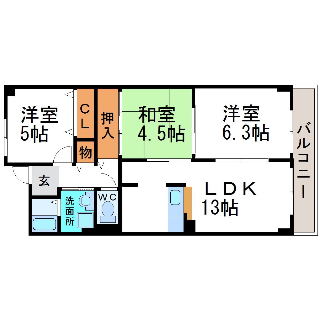 フローラルコート橘(3LDK/2階)の間取り写真