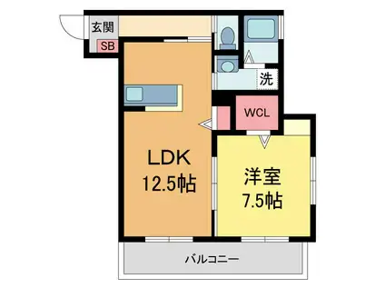サカセ川ハイツA(1LDK/2階)の間取り写真