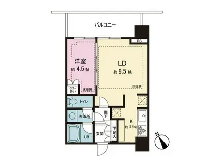 シティタワー新宿B棟(1LDK/13階)の間取り写真