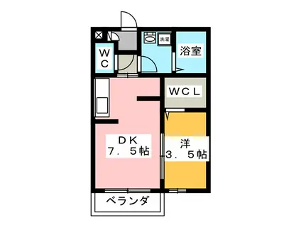 エスプワール城之内(1DK/1階)の間取り写真