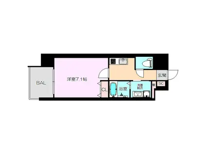 プランドール新大阪サウスレジデンス(1K/2階)の間取り写真