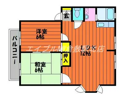 サンビレッジ吉備路B棟(2LDK/2階)の間取り写真