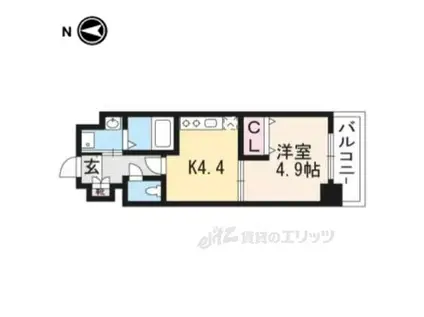アクアプレイス京都洛南Ⅱ(1K/4階)の間取り写真