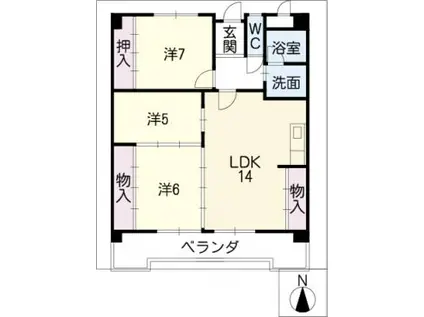 佐久間マンション(3LDK/6階)の間取り写真