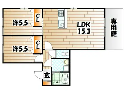 フルール泉台(2LDK/1階)の間取り写真