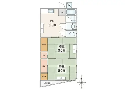 江北D棟(2DK/2階)の間取り写真