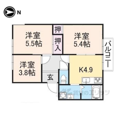 西谷ハイツC棟(3K/2階)の間取り写真