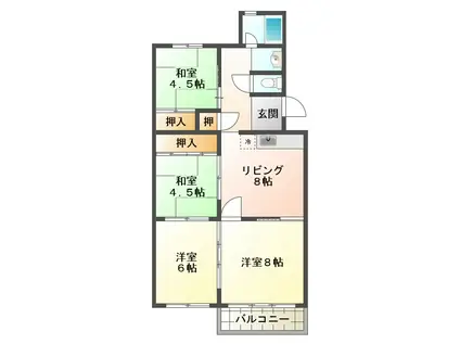 上高丸1号棟(3LDK/4階)の間取り写真