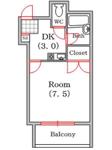 要マンション(1K/4階)の間取り写真