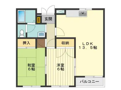 アピアII(2LDK/1階)の間取り写真