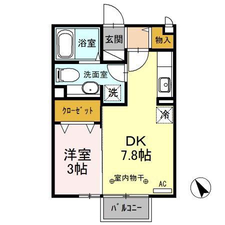 ウェールス(1DK/2階)の間取り写真