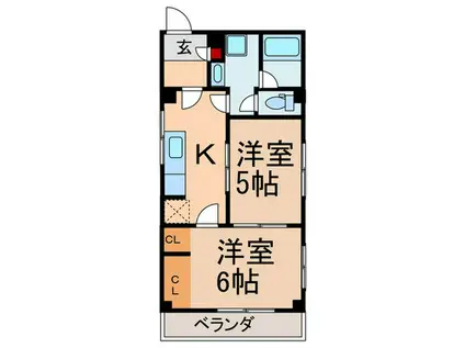 関町マンション(2K/3階)の間取り写真