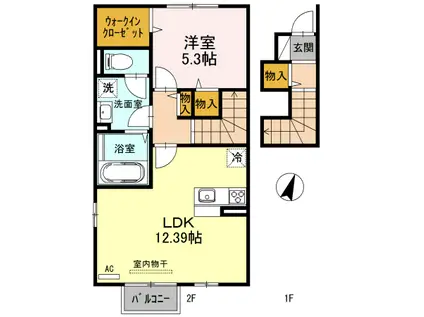 KD-I(1LDK/2階)の間取り写真