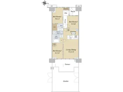 シティテラス加賀(3LDK/1階)の間取り写真