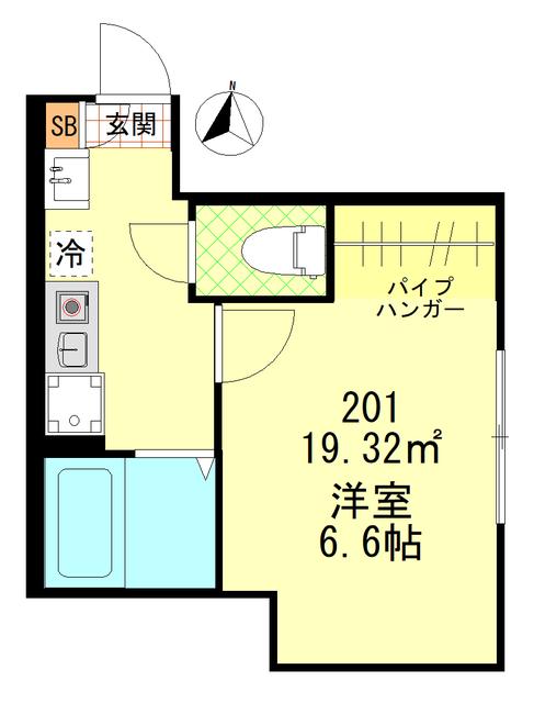 BASE(1K/2階)の間取り写真