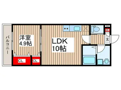 ジーメゾン狭山東三ツ木(1LDK/1階)の間取り写真