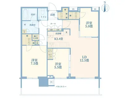 HARUMI FLAG PARK VILLAGE T棟(3LDK/39階)の間取り写真