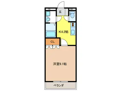 ヴィラ桜の丘(1K/2階)の間取り写真