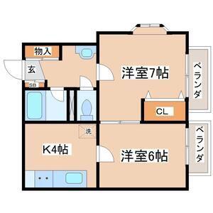 ヒルズ黒松(2K/1階)の間取り写真