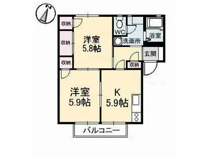 ミルティミ八島 A棟(2K/2階)の間取り写真
