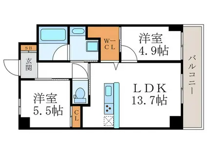 ベルビュー西陣(2LDK/5階)の間取り写真