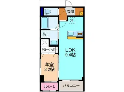 ミモザI(1LDK/3階)の間取り写真