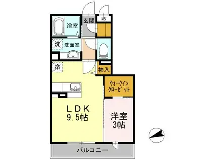 ディアコート(1LDK/2階)の間取り写真