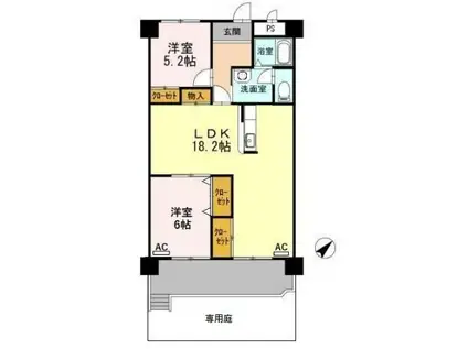 フィオーレ・アダチ(2LDK/1階)の間取り写真