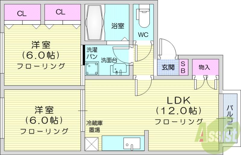 ブーケ・ド・ツルマキF(2LDK/2階)の間取り写真