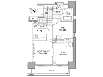 パークハビオ人形町(2LDK/10階)の間取り写真