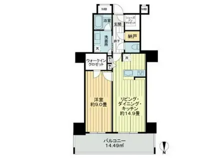 リュークスタワー・ザ・イースト(1LDK/5階)の間取り写真