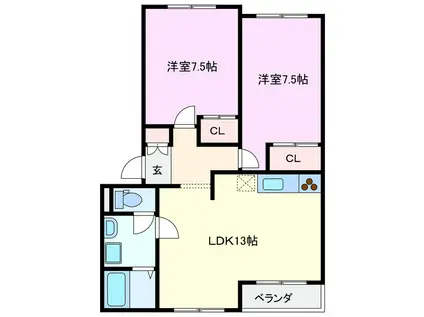 サンヒルズA棟(2LDK/1階)の間取り写真