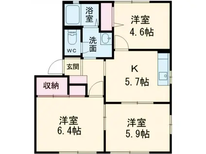 インペリアル・ロジュマン  A棟(3K/1階)の間取り写真