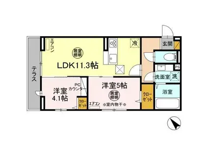 ウエスト ラビ(2LDK/1階)の間取り写真