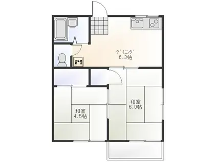 キャッスルインパーク(2DK/2階)の間取り写真