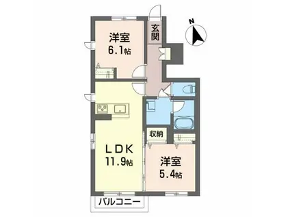 シャーメゾンあさかぜB(2LDK/1階)の間取り写真