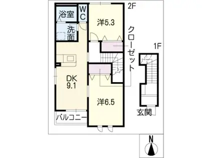 サンライフ神守III(2DK/2階)の間取り写真